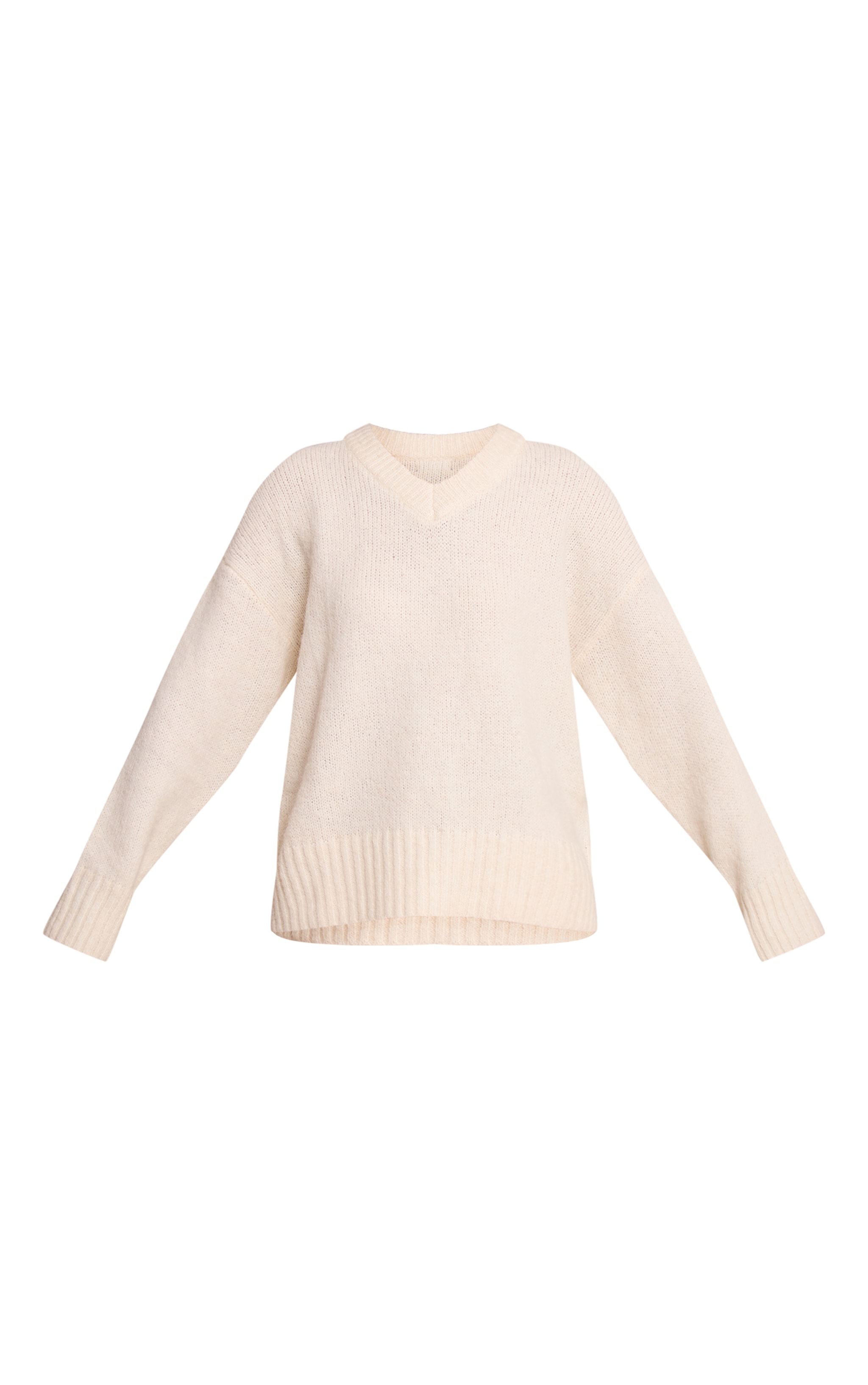 Cream V Neck Rib Detail Jumper image 5
