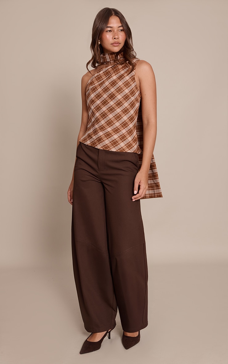 Brown Check Asymmetric Scarf Detail Top image 3