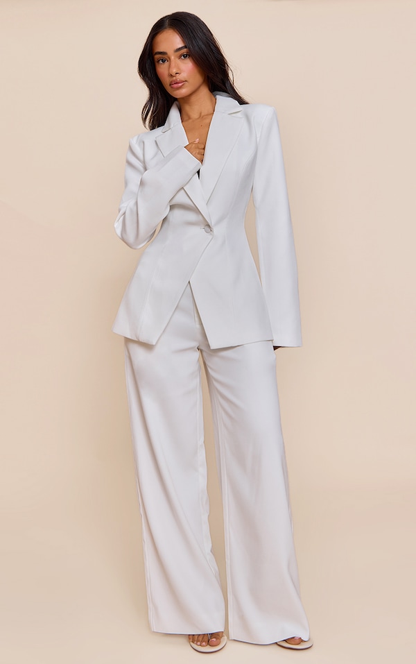 Petite White Wide Leg Tailored Pants