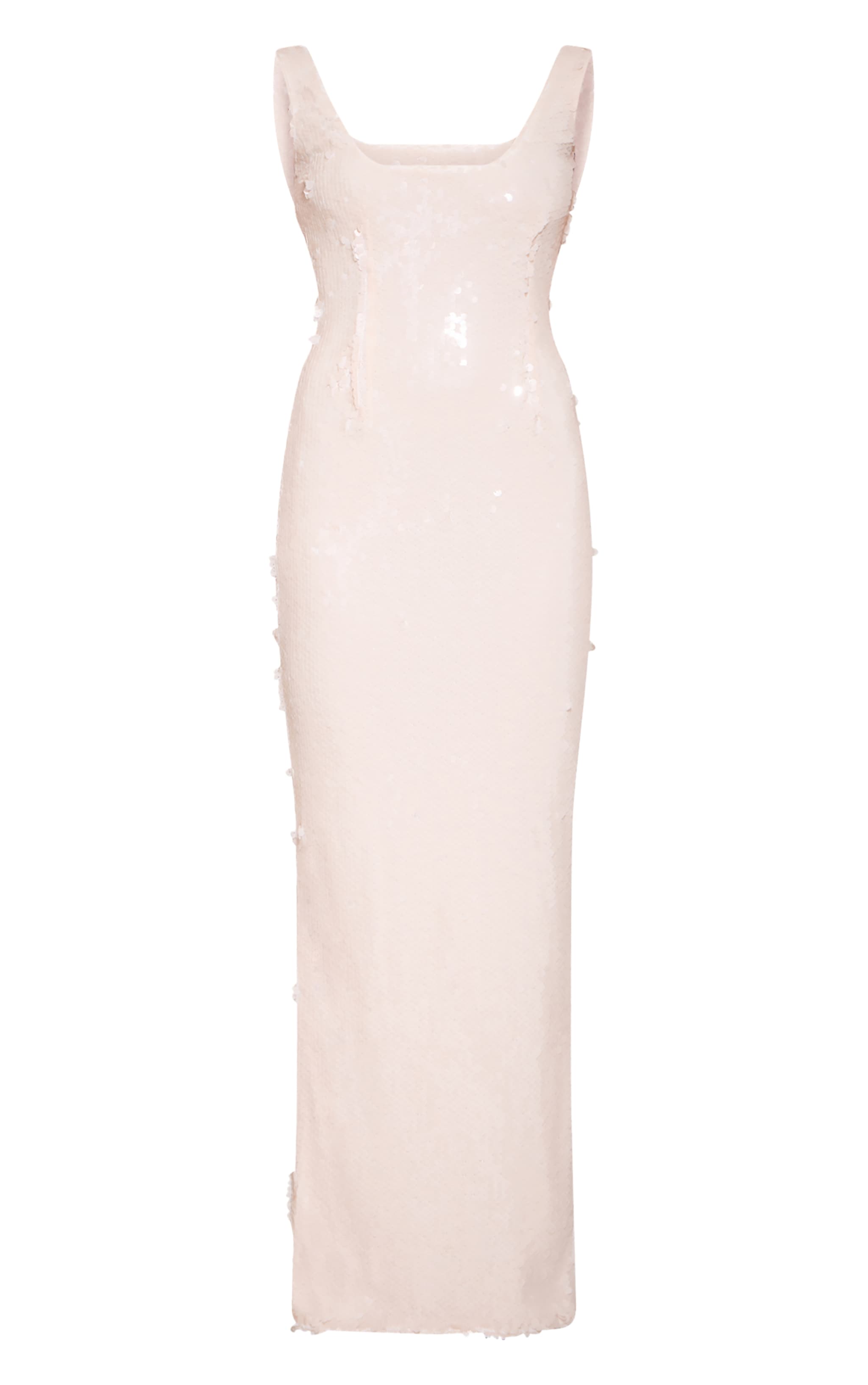 Robe longue crème sans manches à col rond et sequins image 5