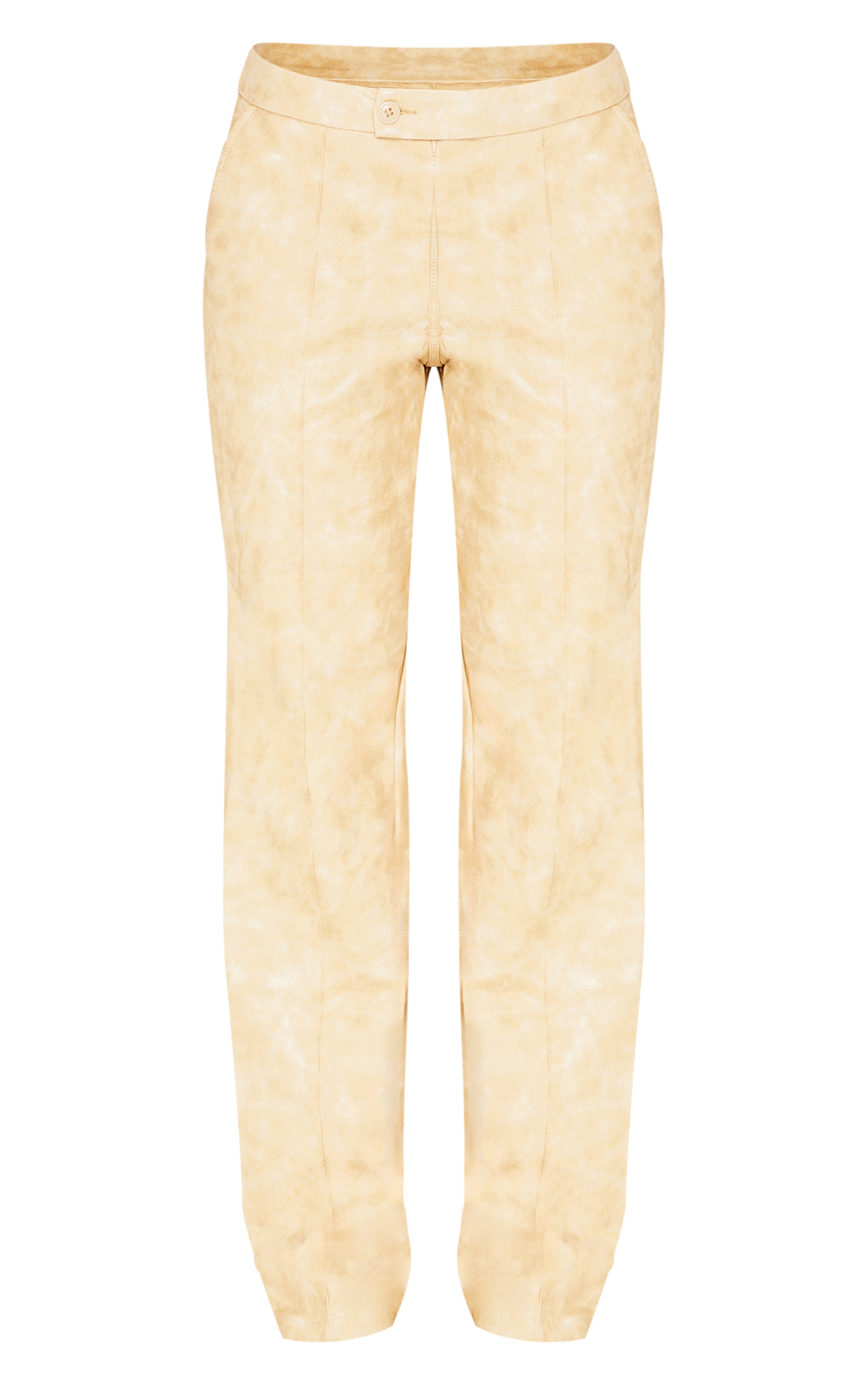 Premium Mustard Washed Faux Leather Pintuck Detail Straight Leg Trousers image 5