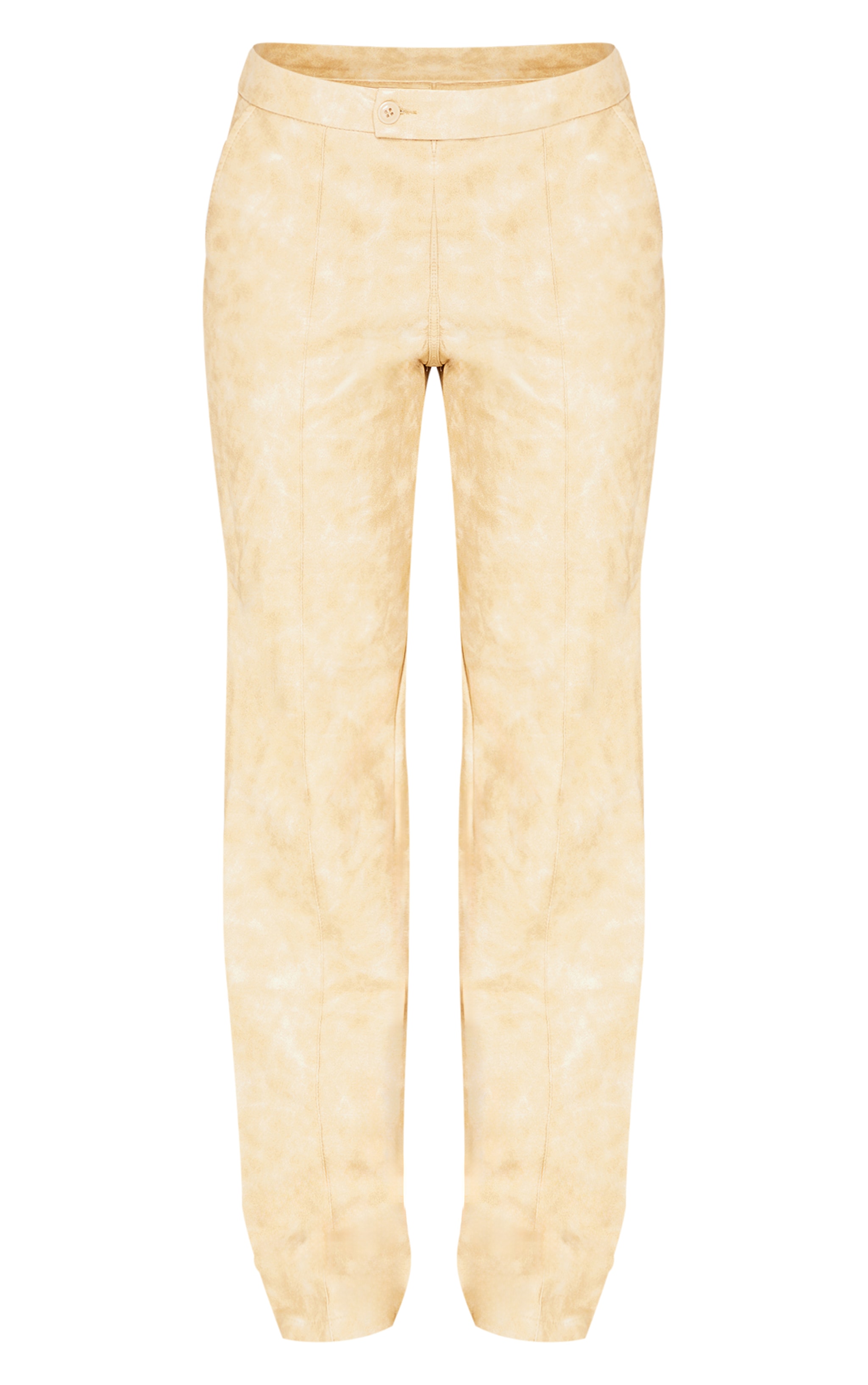 Premium Mustard Washed Faux Leather Pintuck Detail Straight Leg Pants image 5