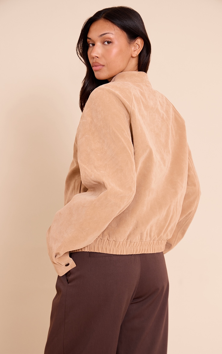 Sand Faux Suede Racer Neck Jacket image 2