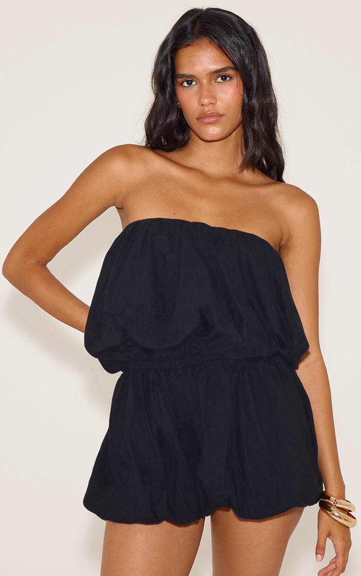 Black Puffball Detail Bandeau Romper image 1