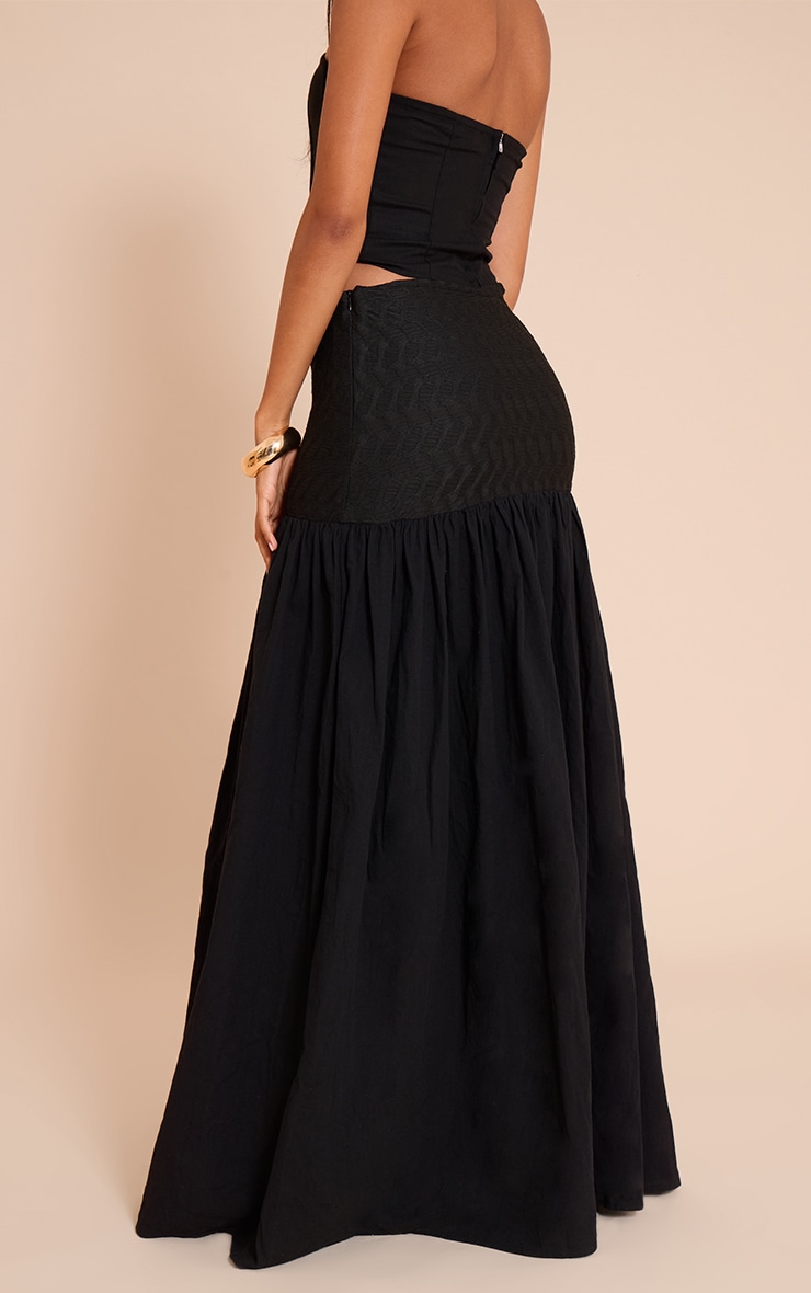 Black Textured Drop Waist Lightweight Woven Maxi Skirt image 3