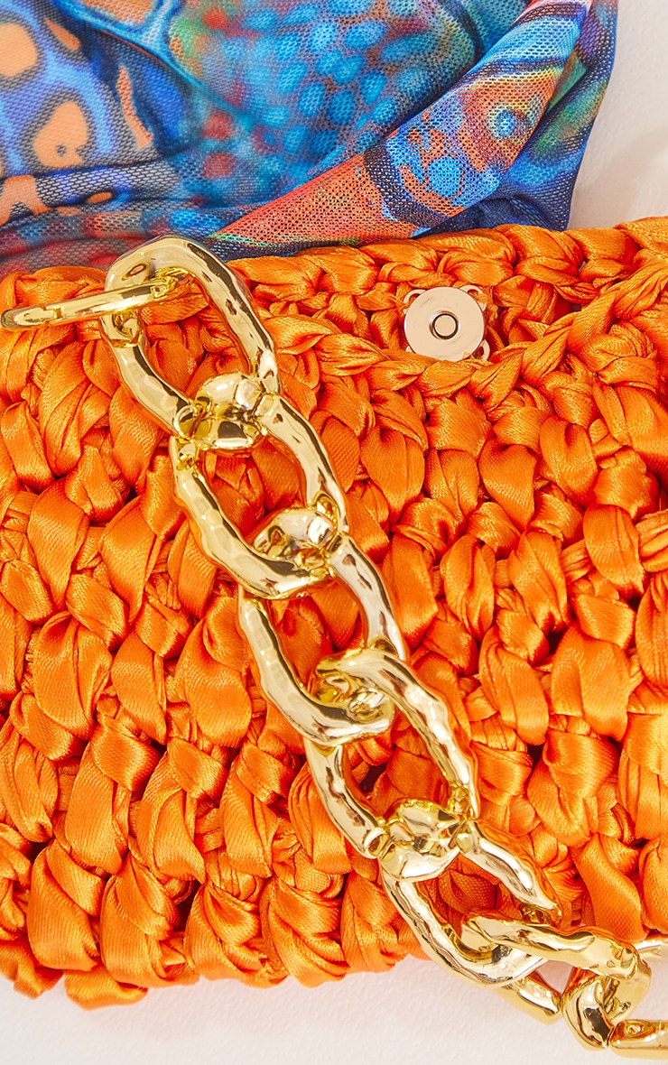 Burnt Orange Woven Satin Chain Strap Mini Bag image 3