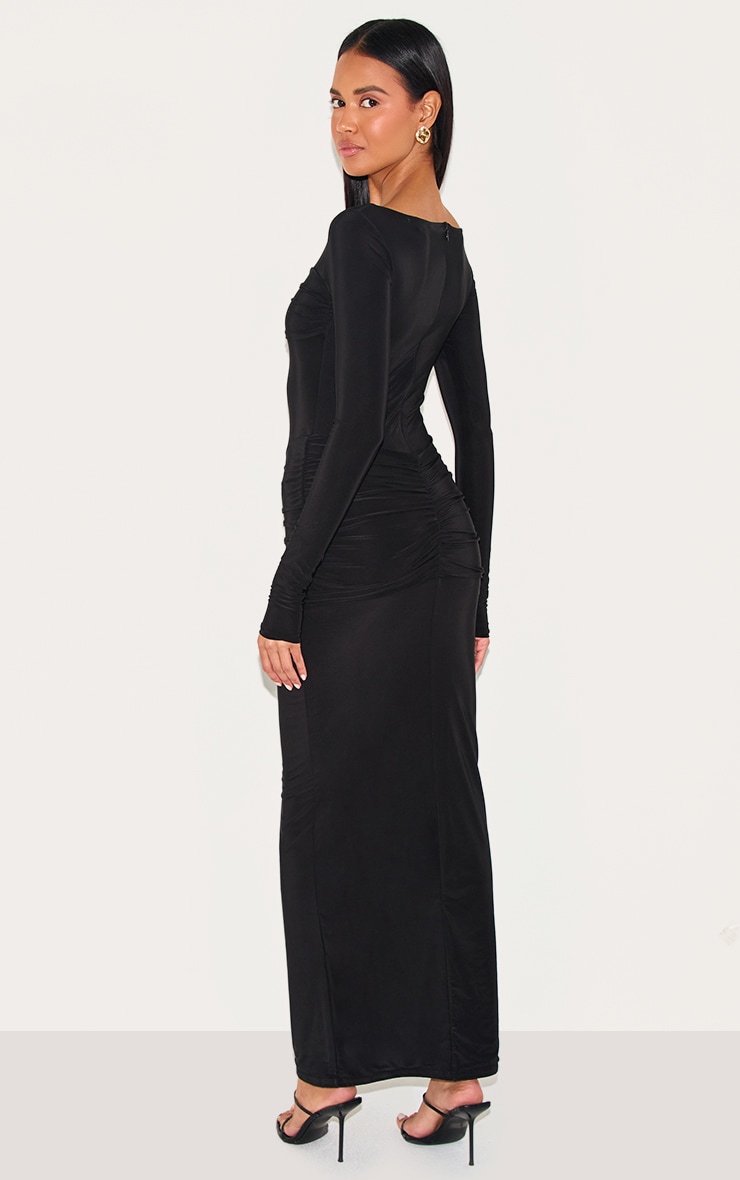 Black Sinky Ruched Panel Detail Maxi Dress image 2