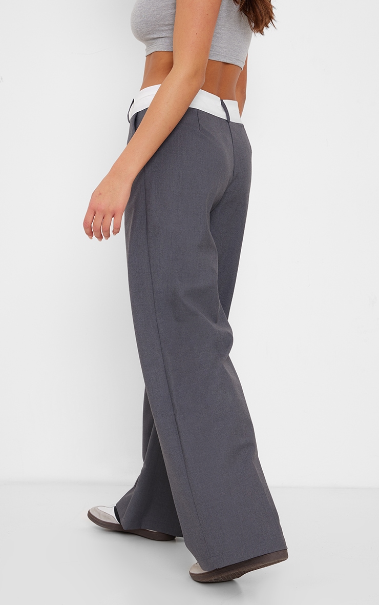 Charcoal Fold Over Asymmetric Waistband Tailored Pants image 3