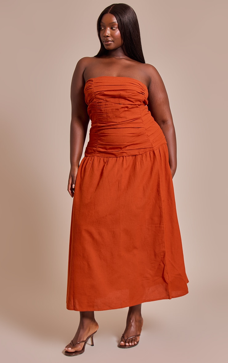 Plus Rust Trim Detail Ruched Maxi Dress image 3