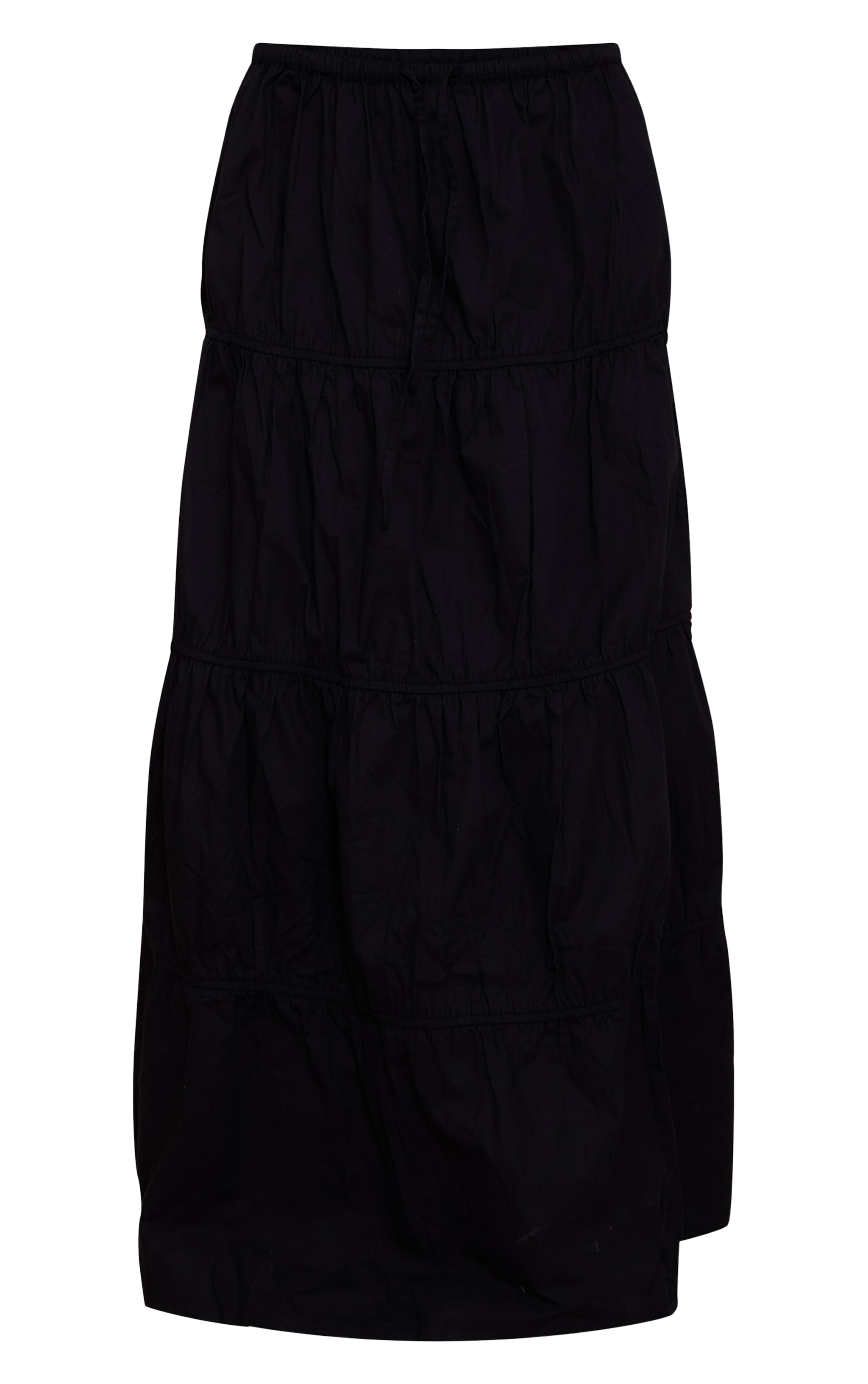 Black Cotton Poplin Drawstring Tired Floaty Maxi Skirt image 5
