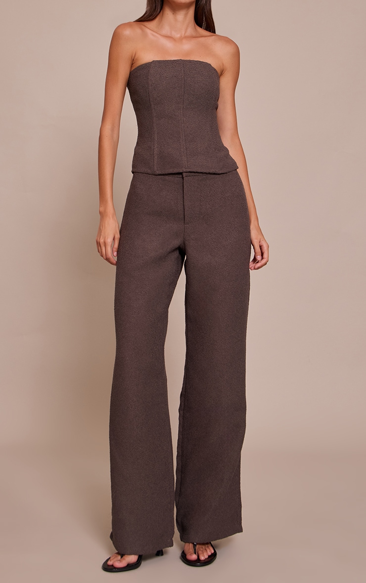 Dark Brown Boucle Low Rise Straight Leg Pants image 2