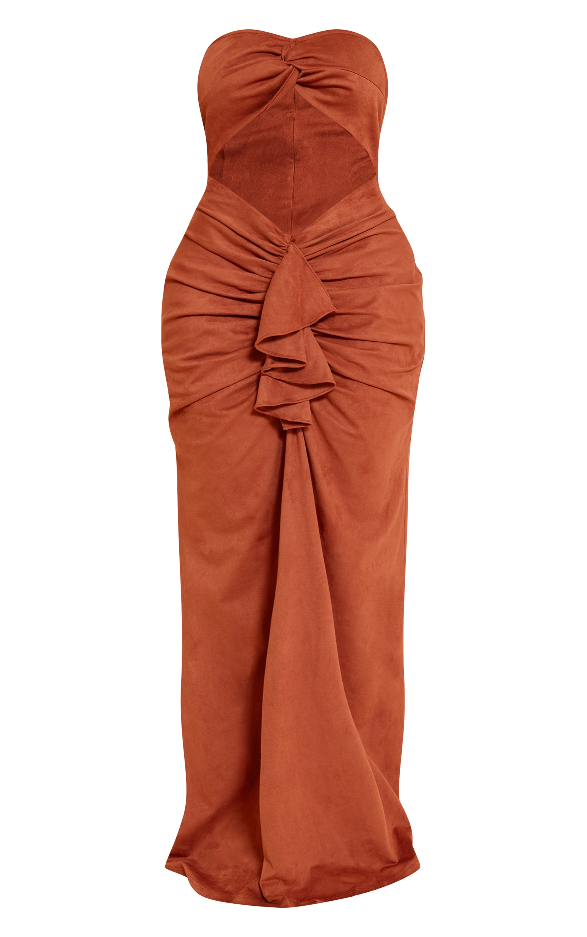 Shape Rust Faux Suede Twist Bandeau Ruched Maxi Dress image 5