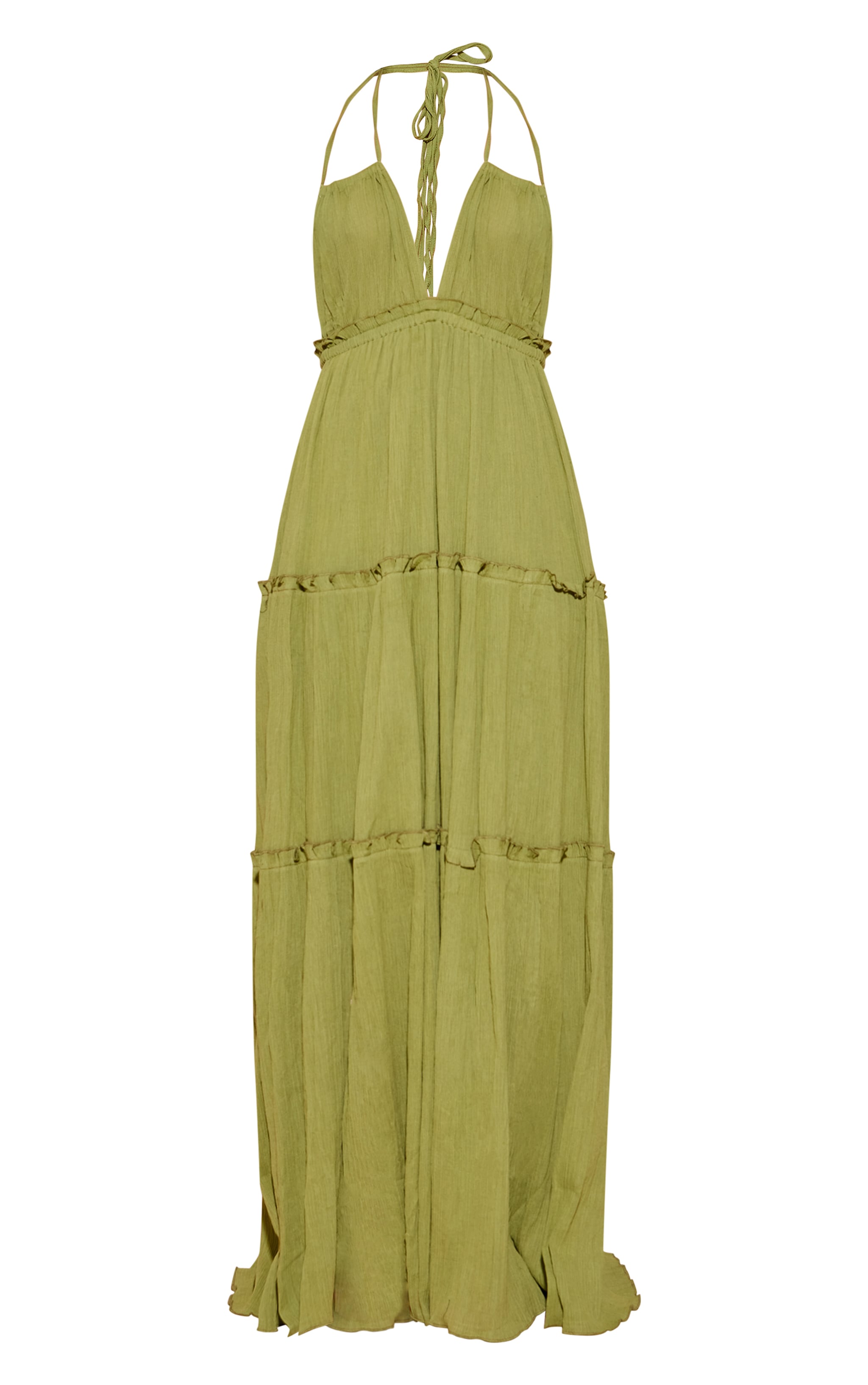 Robe longue vert olive à étages et dos nu image 5