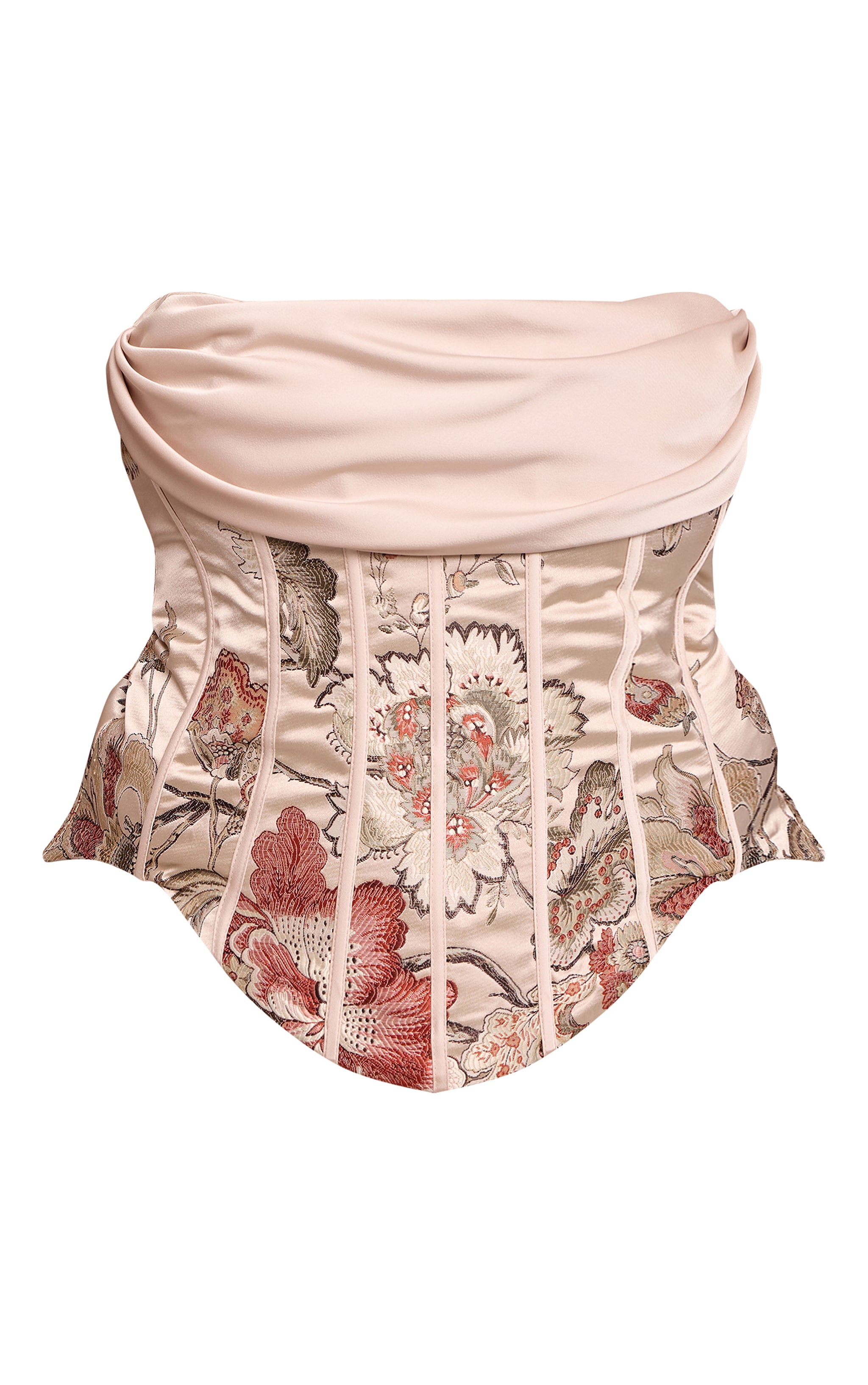 Plus Multi Floral Jacquard Embroidered Satin Drape Corset image 5