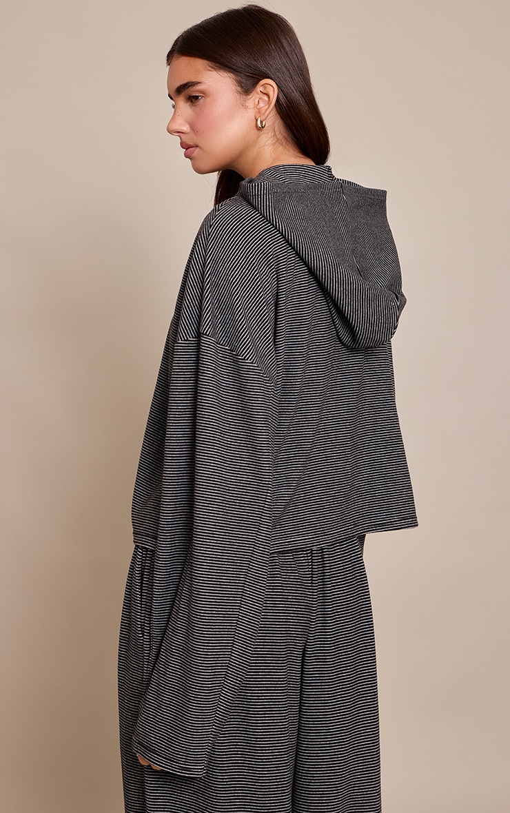 Black Striped Soft Fleece Zip Up Jacket image 2