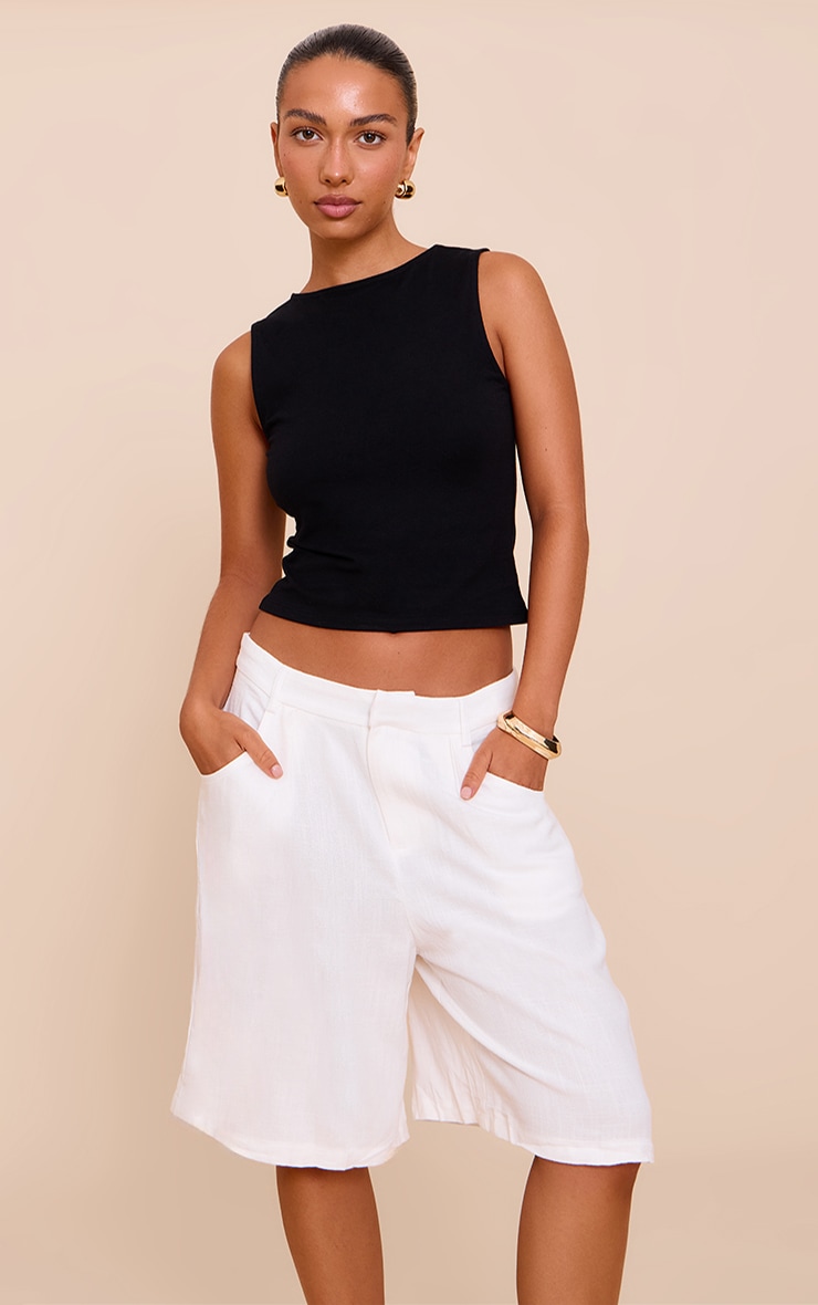 White Linen Tailored Long Shorts image 4