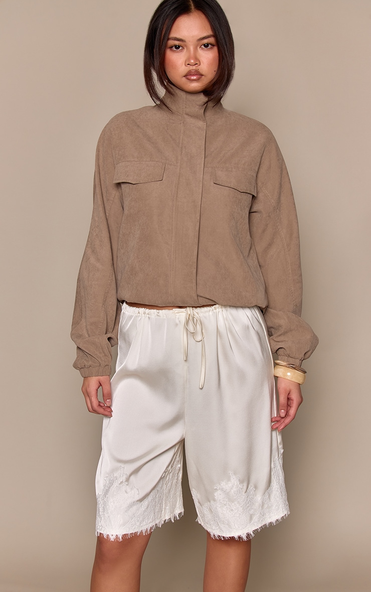 Butter Cream Satin Lace Detail Long Shorts  image 2