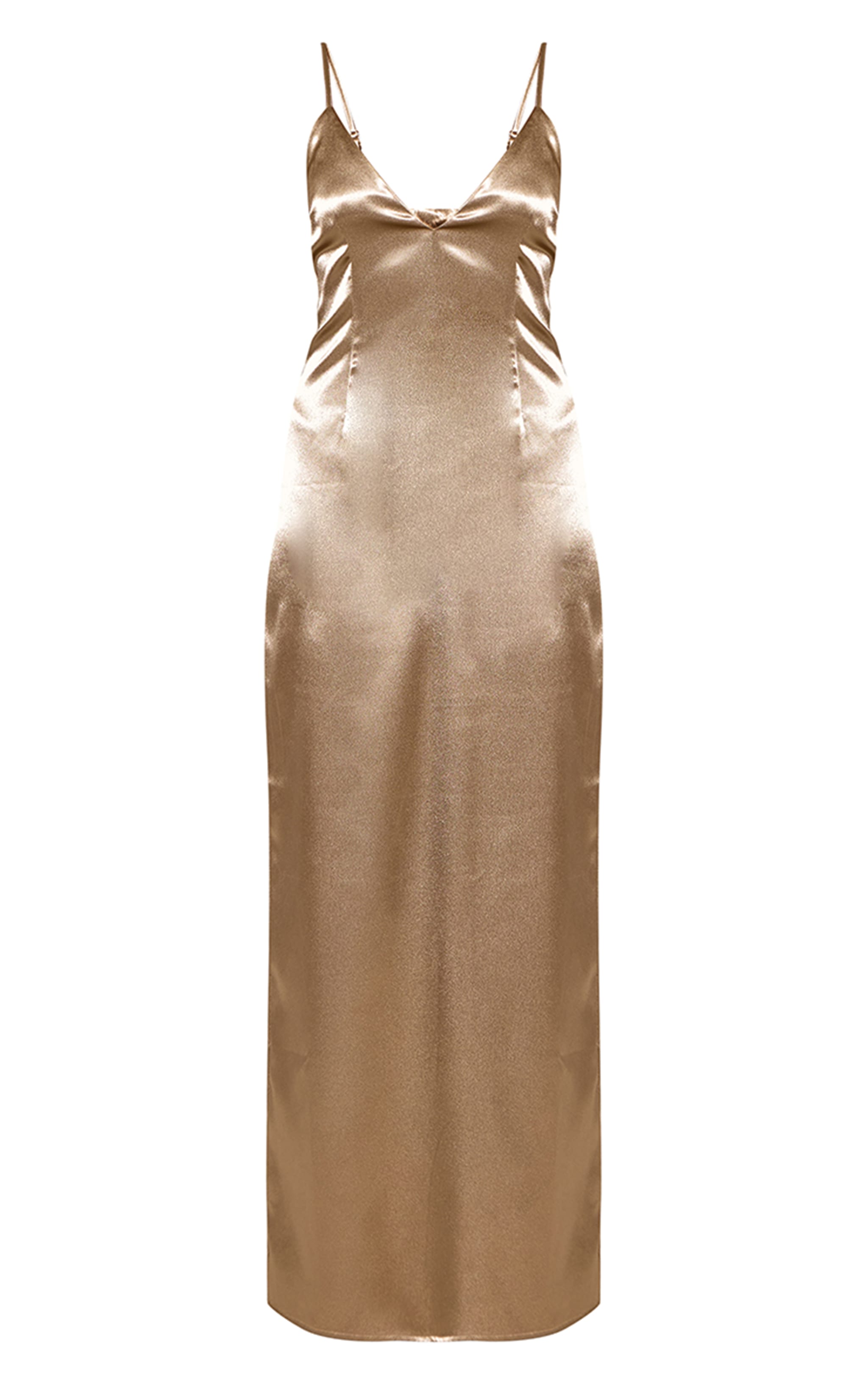Gold Plunge Strappy Satin Maxi Dress image 5