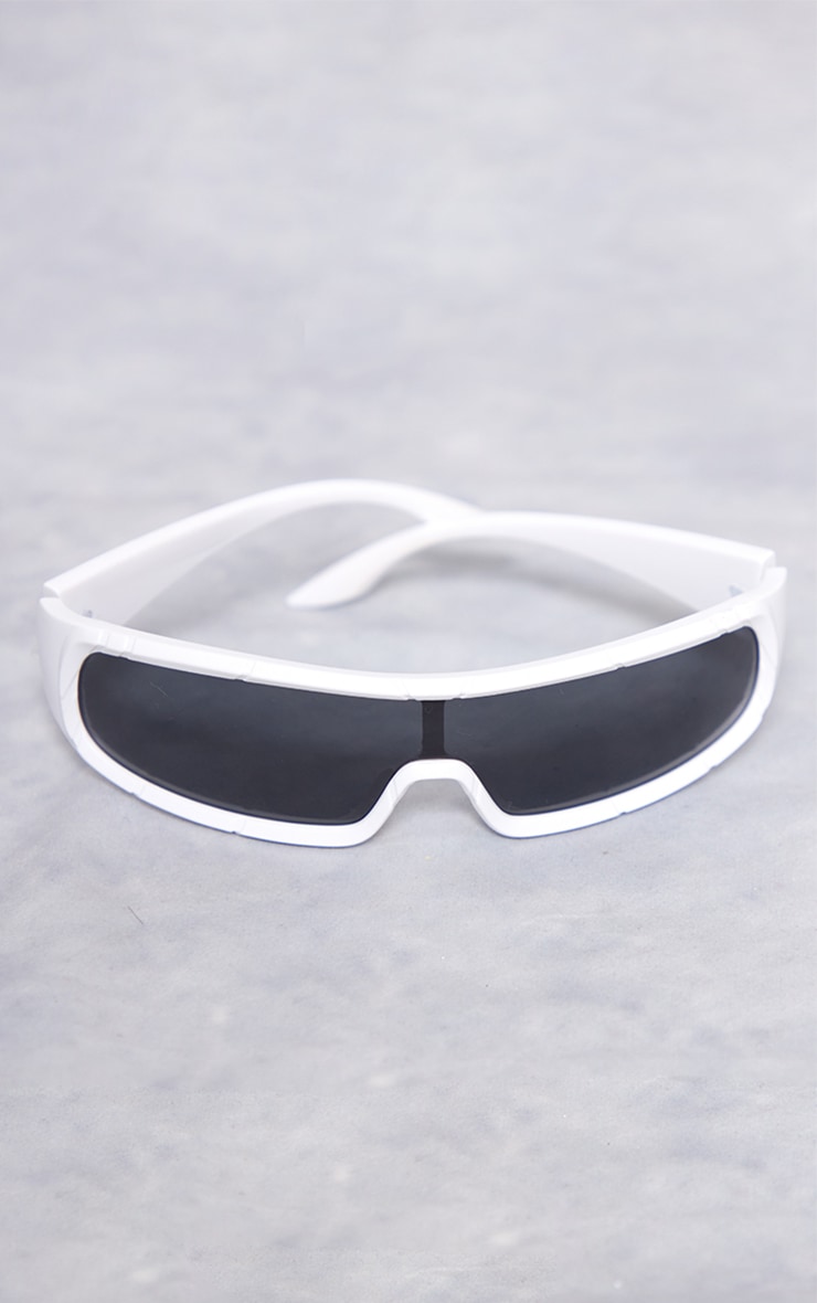 White Matt Textured Frame Visor Sunglasses image 2