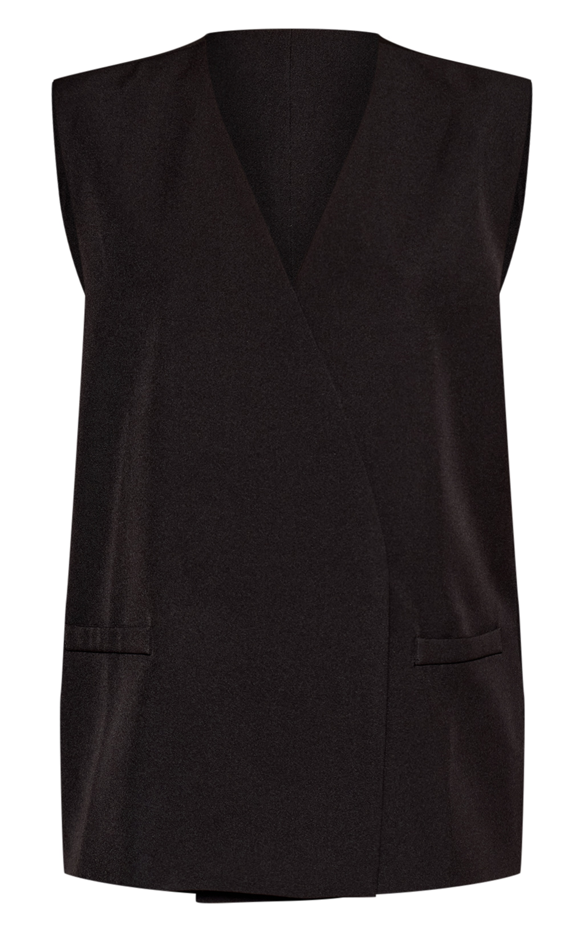 Black Woven Collarless Oversized Shoulder Pad Vest image 5