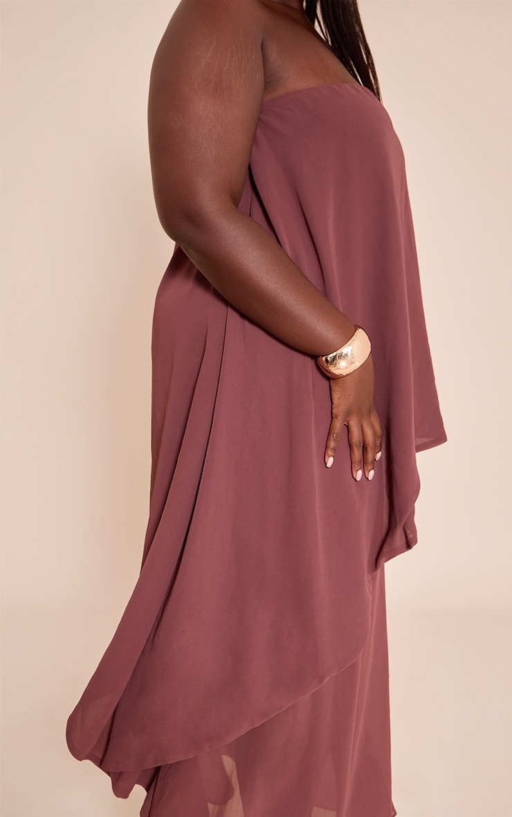 Plus Chocolate Chiffon Bandeau Overlay Maxi Dress image 4