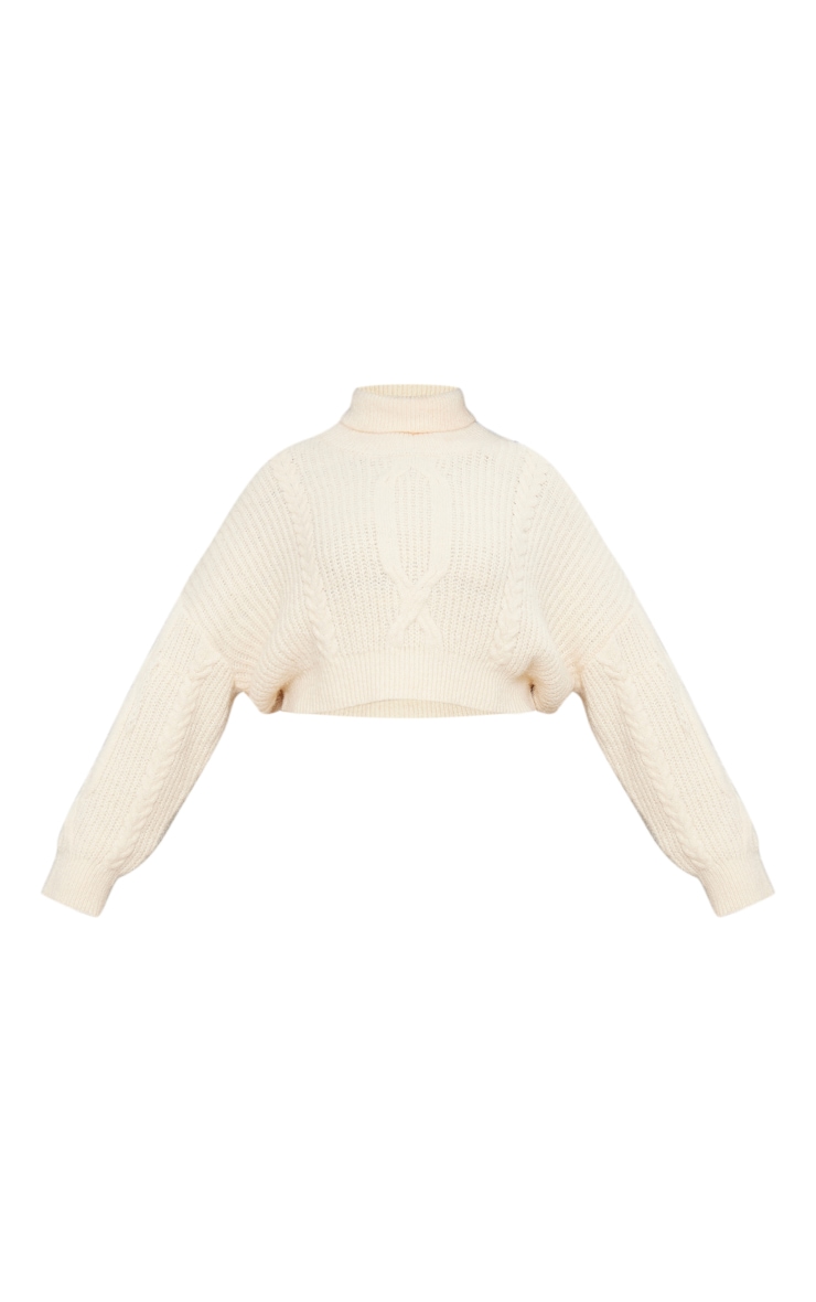 Plus Cream Soft Cable Knit Roll Neck Crop Sweater image 5