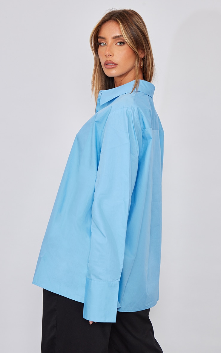 Cornflower Blue Oversized Cuff Poplin Shirt image 1