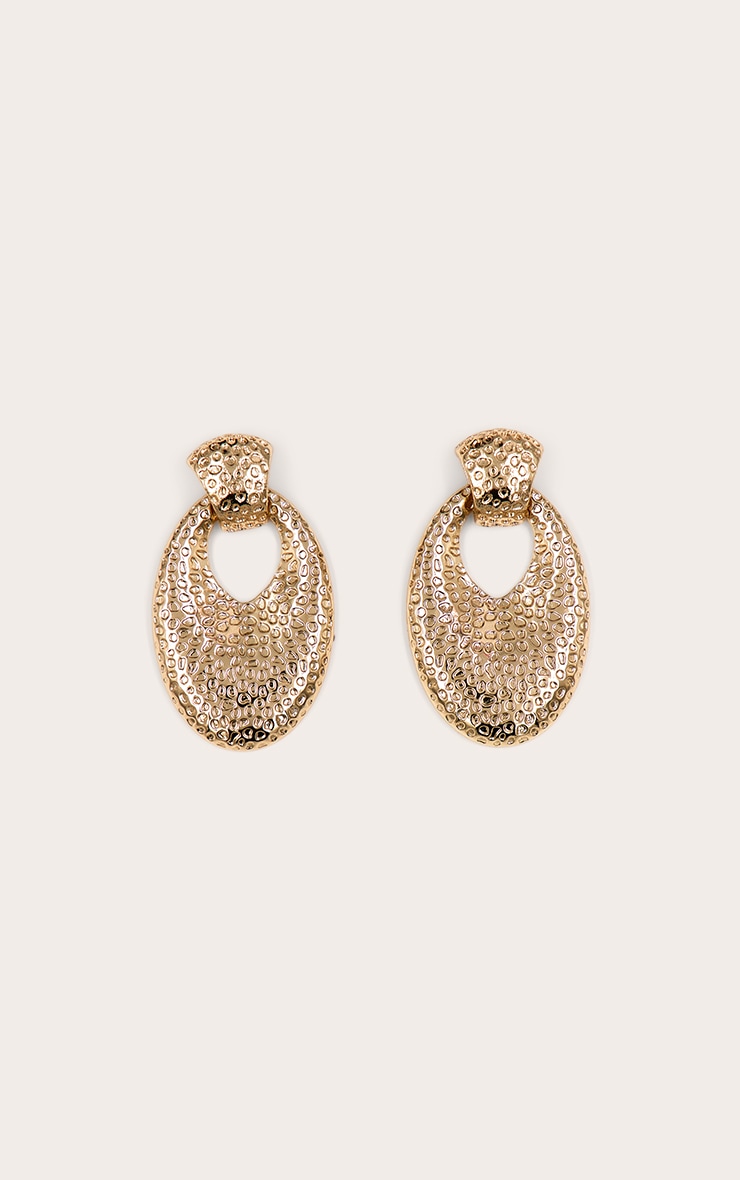 Gold Dimpled Door Knocker Earrings image 3