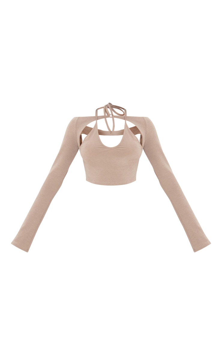 Stone Jersey Strappy Arm Warmer Crop Top PrettyLittleThing