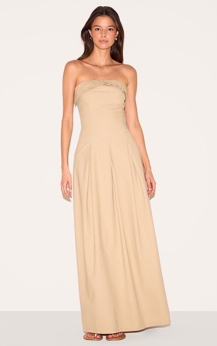 Natural Bandeau Pleated Midaxi Dress image 1