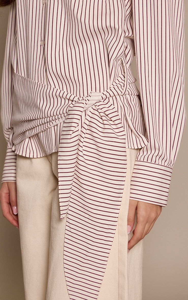 Cream Stripe Oversized Wrap Waist Shirt image 4