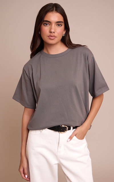 Charcoal Cotton Basic Oversized T-shirt