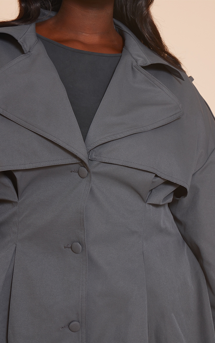 Plus Charcoal Cropped Belted Trench Coat image 4
