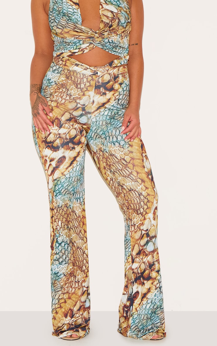 Plus Pantalon skinny flare doublé multicolore imprimé serpent abstrait image 2