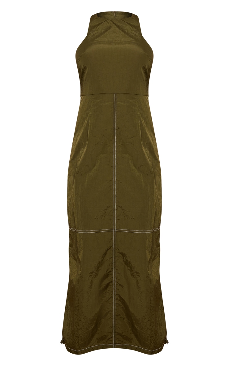 Robe longue cargo kaki style parachute à dos nageur et coutures contrastantes image 5