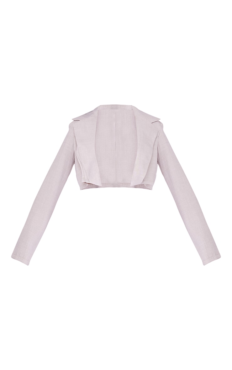 Stone Linen Look Basic Seam Detail Woven Cropped Blazer image 5