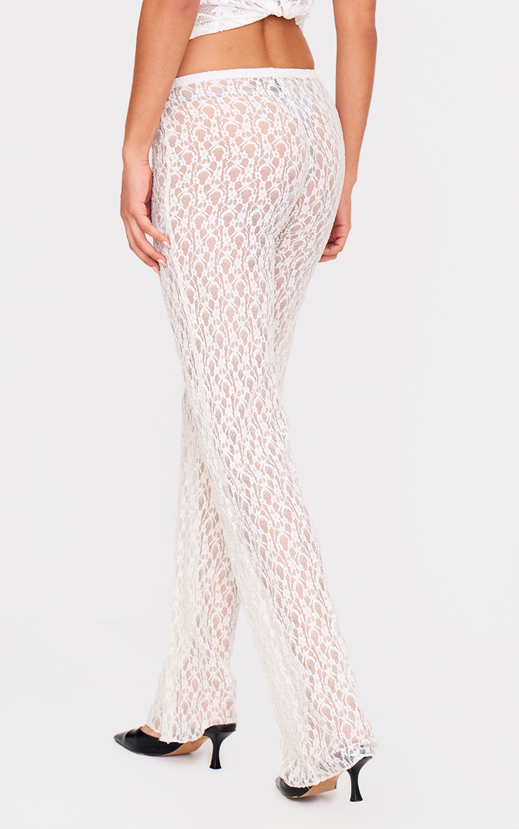 White Lace Straight Leg Mid Rise Pants image 3