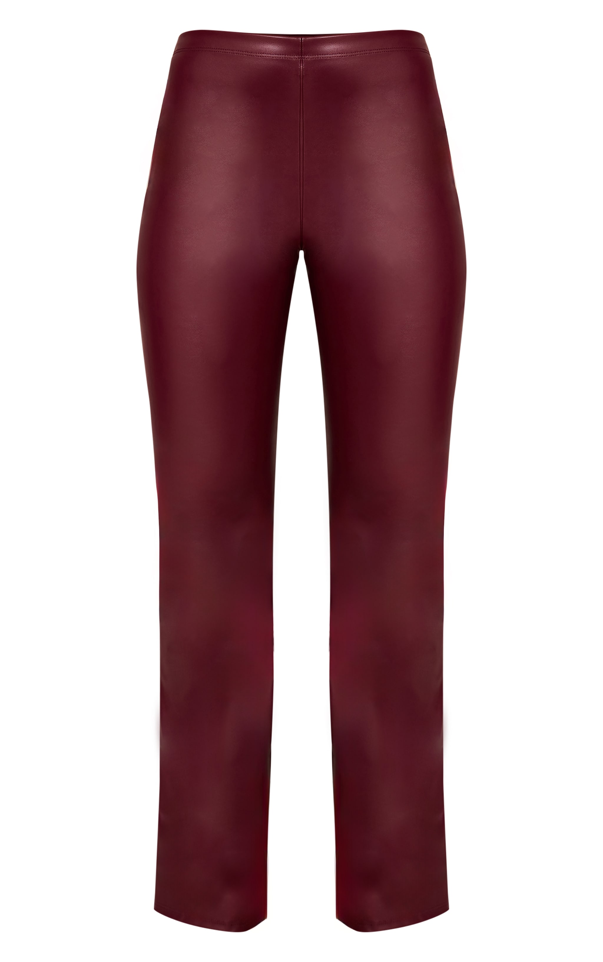 Dark Red Faux Leather High Waisted Flared Pants