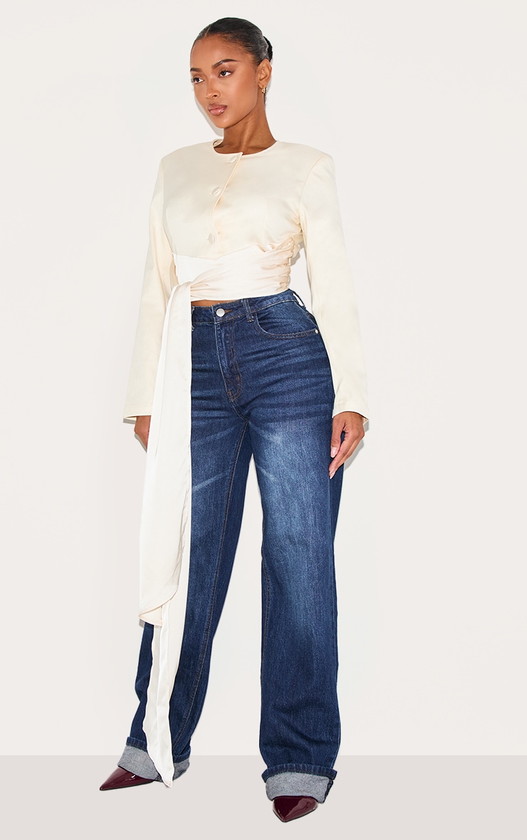 Shape Top de tailleur crème à manches longues et détail noué image 3