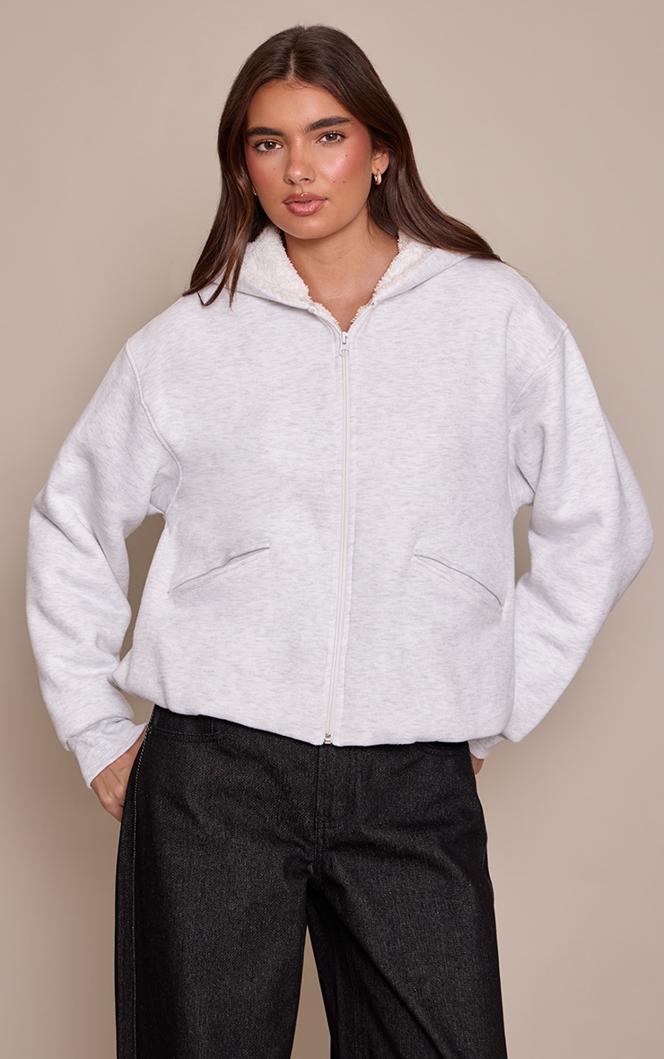Ash Grey Fleece Lined Zip Up Hoodie image 1