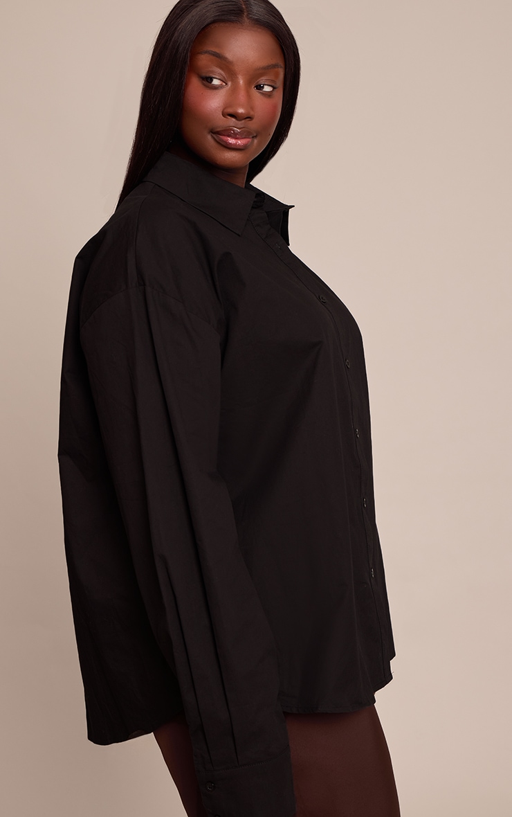 Plus Black Cotton Multi Button Cinched Shirt image 4