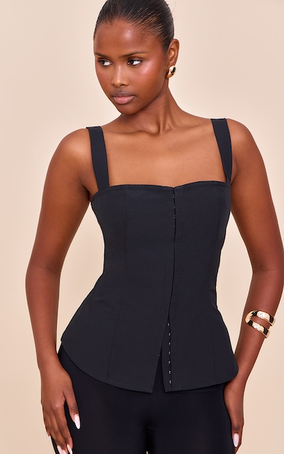 Black Hook And Eye Strappy Longline Top
