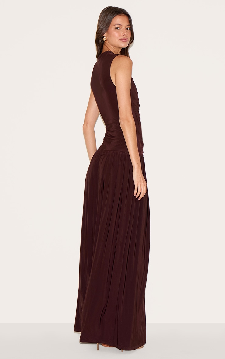 Chocolate Double Layer Soft Touch Drop Waist Ruched Maxi Dress image 2
