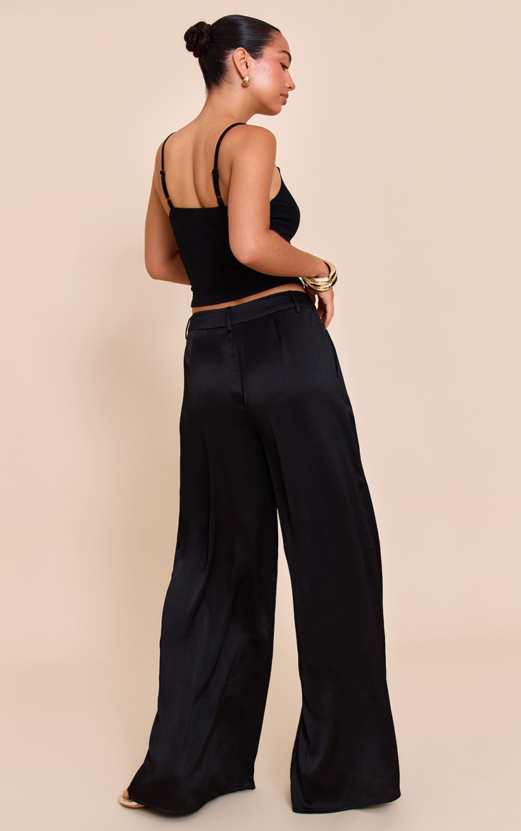 Black Textured Satin Double Pleat Wide Leg Pant image 2