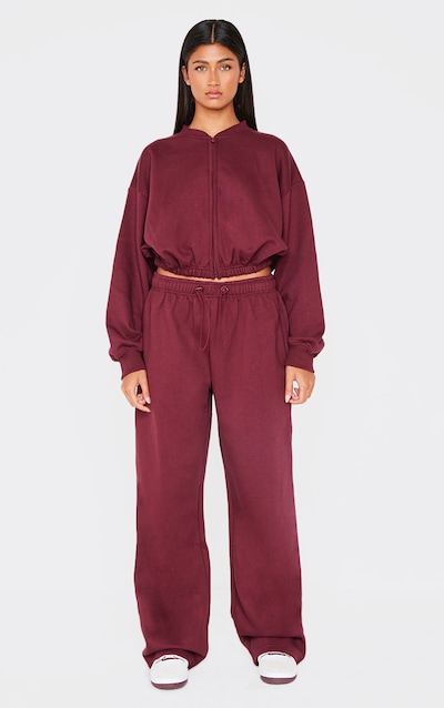 Burgundy Drawcord Hem Oversized Track Pants