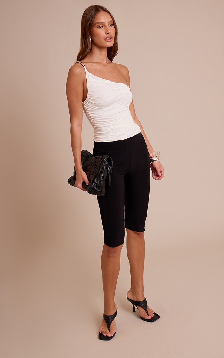 Cream Slinky Trim Shoulder Detail Long Top image 3