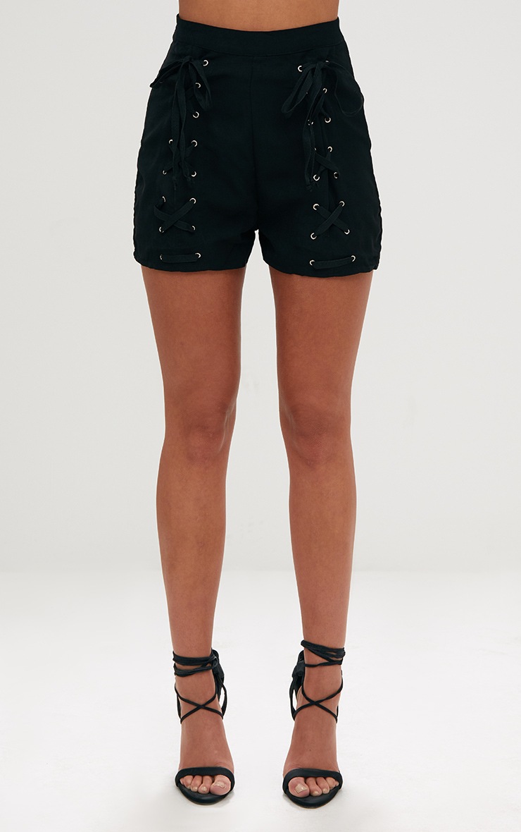 Black Lace Up Suit Shorts. Shorts PrettyLittleThing IE