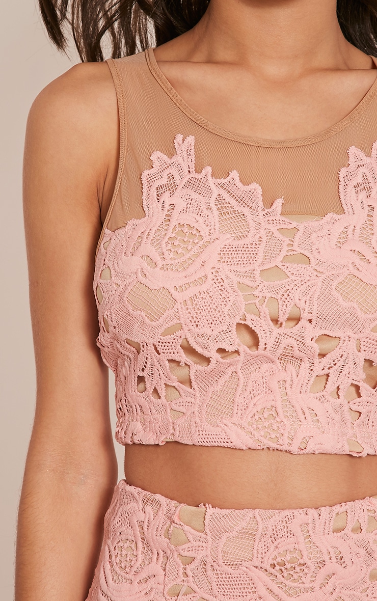 Virginia Baby Pink Lace Crop Top Crop Tops PrettyLittleThing