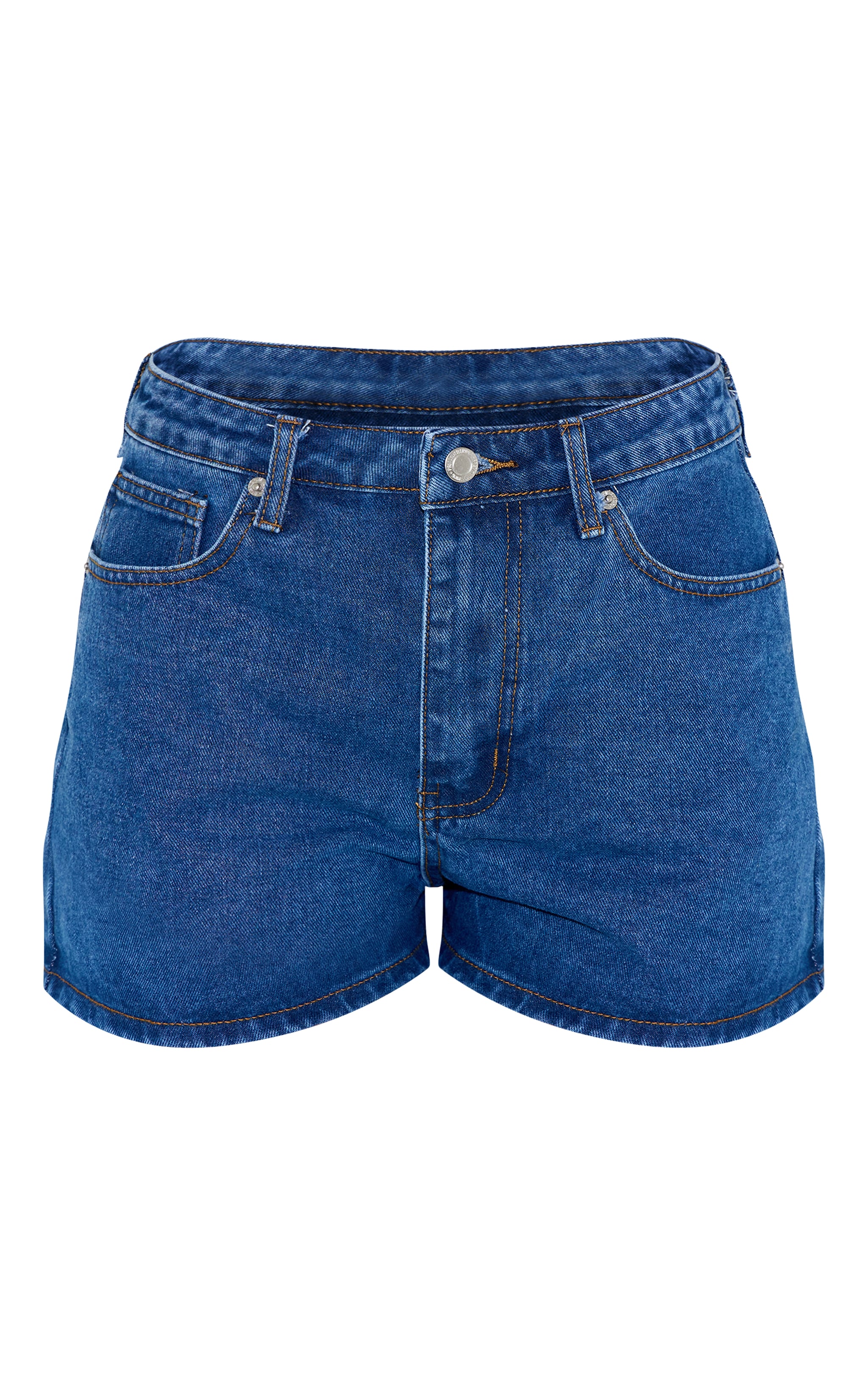 Dark Blue Contrast Stitch High Waisted Mom Shorts image 6