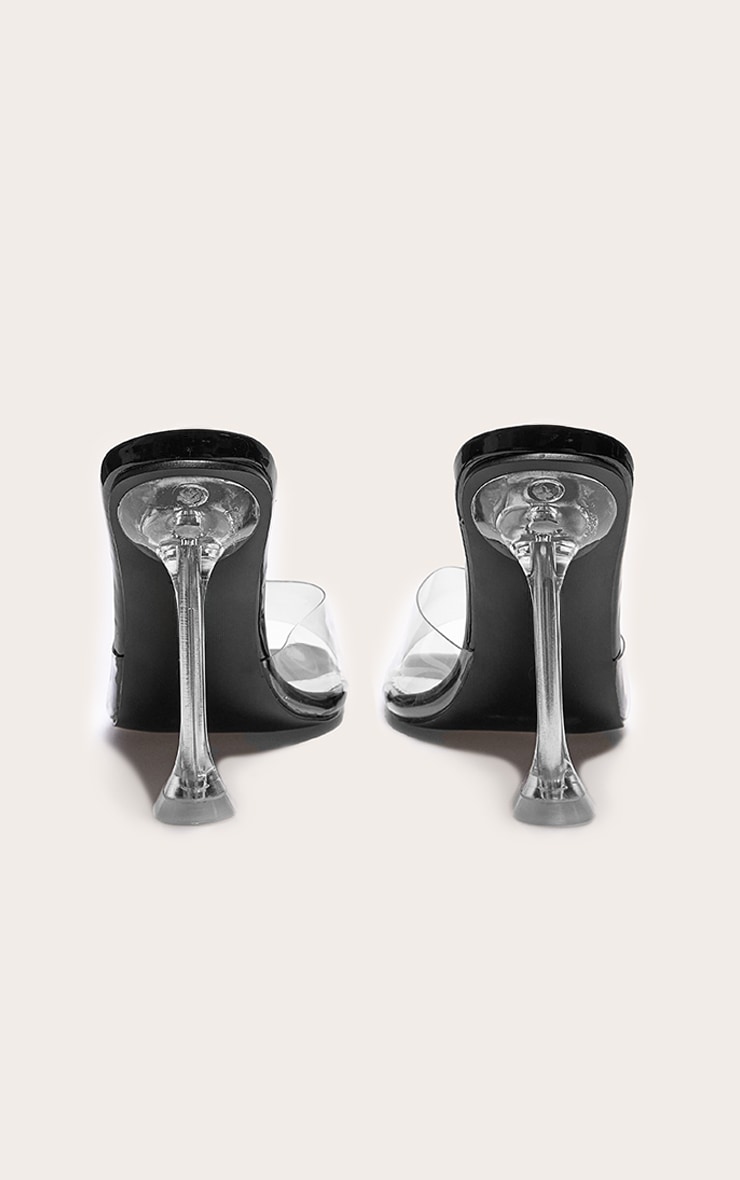 Black Pu Square Toe Clear Perspex Heeled Mules image 4